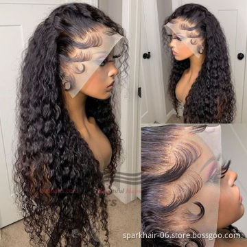 Cheap Raw Brazilian Virgin Water Wave Human Hair Lace Front Wig Pre-Plucked Transparent Swiss Lace Closure Wigs for black women